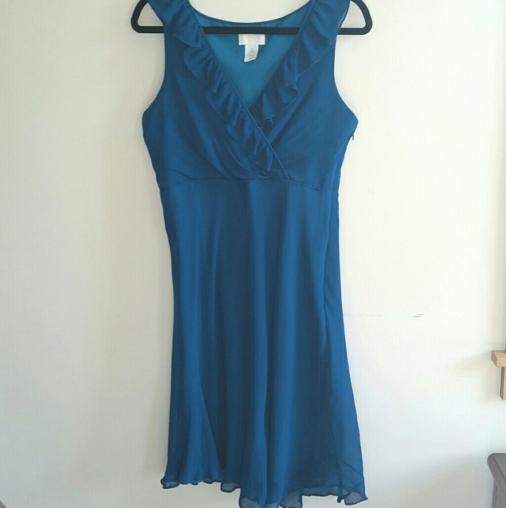 Teal JCrew Macie Dress in Silk Chiffon